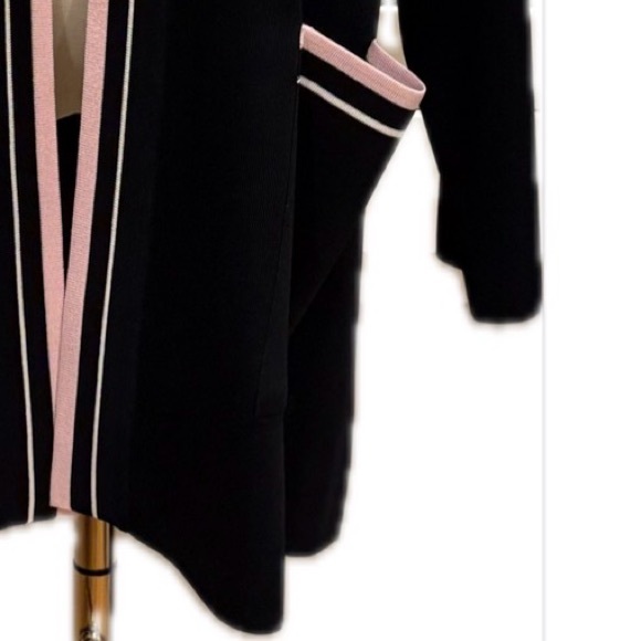 MISOOK Open Front Black Cardigan with Pink Stripes 1X - Picture 5 of 6